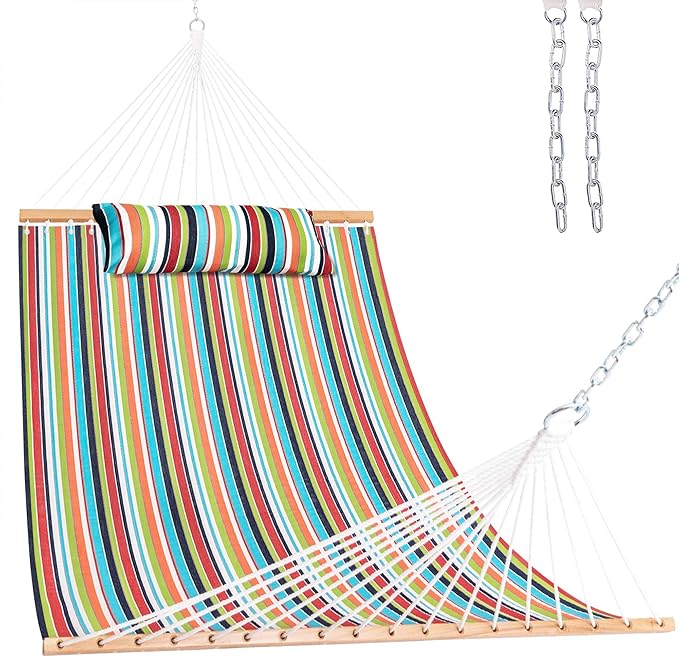 Lazy Daze 12 FT Sunbrella Fabric Hammock with Spreader Bars and Free Pillow Fits for Two Persons, All Weather and Fade Resistant for Patio Yard, 450 lbs Weight Capacity, Carousel Confetti