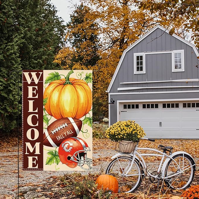 Fall Garden Flag Autumn Pumpkin Garden Flag 12x18 inch Double Sided Welcome Fall Y'all Pumpkin Yard Flags for Outside Front Door Home Porch (Flay 1801)