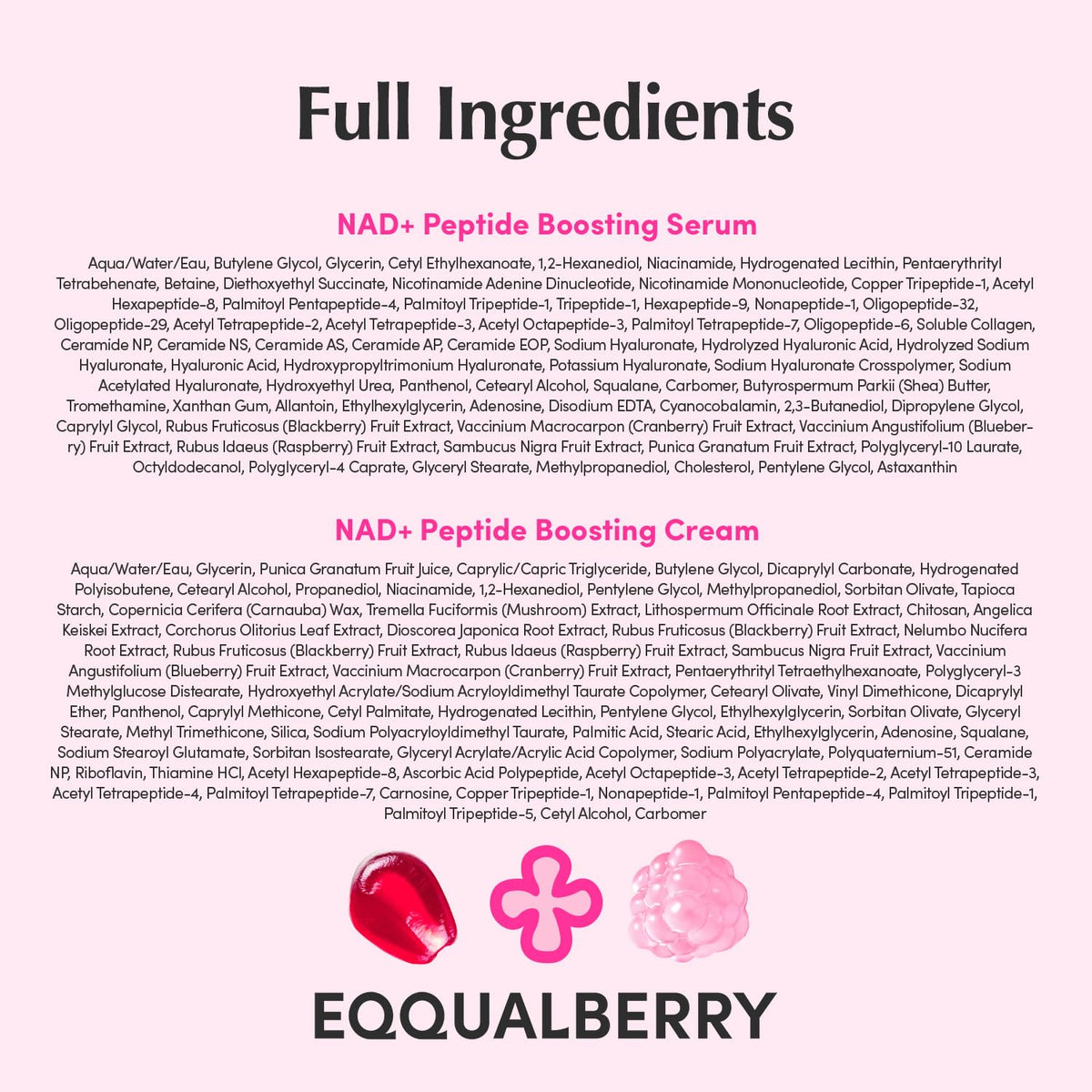 EQQUALBERRY NAD+ Peptide Boosting Serum & Cream Duo | Pink Cream for Anti-Aging, Firming & Lifting, Jawline, Neck, Décolleté | Korean Skin Care