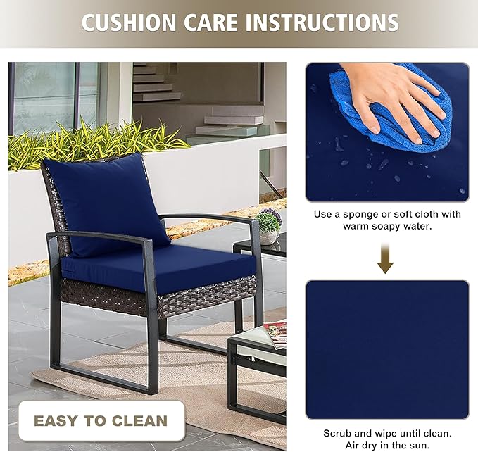 Outdoor Chair Cushions, Waterproof Outdoor Cushions for Patio Furniture w/Fade-Resistant, Removable & Machine-Washable Covers, 19x19 Inch, Ideal for Seat in Gardens/Porch – Set of 1/2/4, Navy Blue