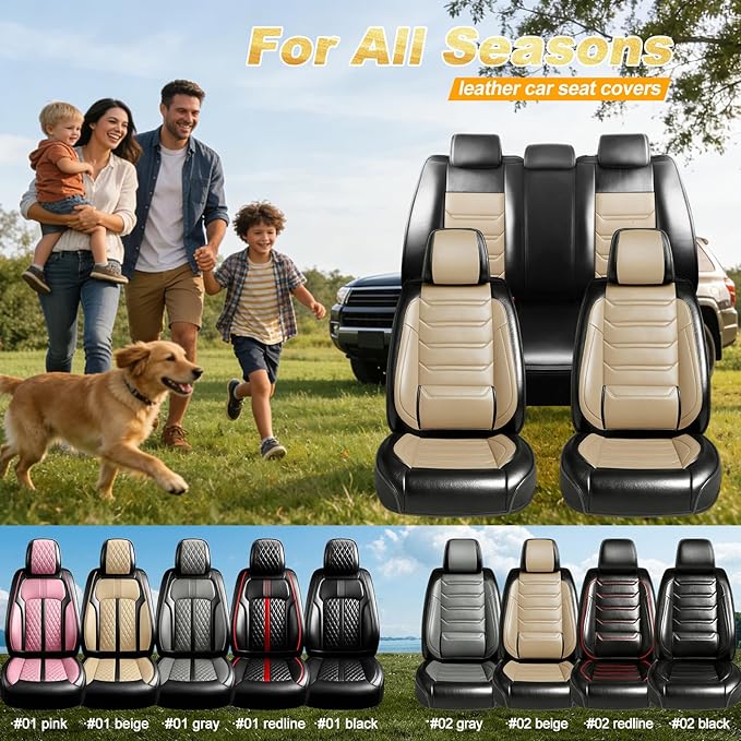 Fit Prologue Car Seat Covers for Select Honda Prologue 2024-2026 - Premium Full Coverage Leather, Airbag Compatible, Waterproof & All Weather Seat Cushion Protector, Front Pair Black+Beige