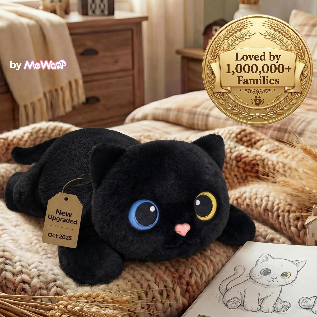 Mewaii Weighted Stuffed Animals Black Cat Plush, Heatable Coolable, 2-5lbs