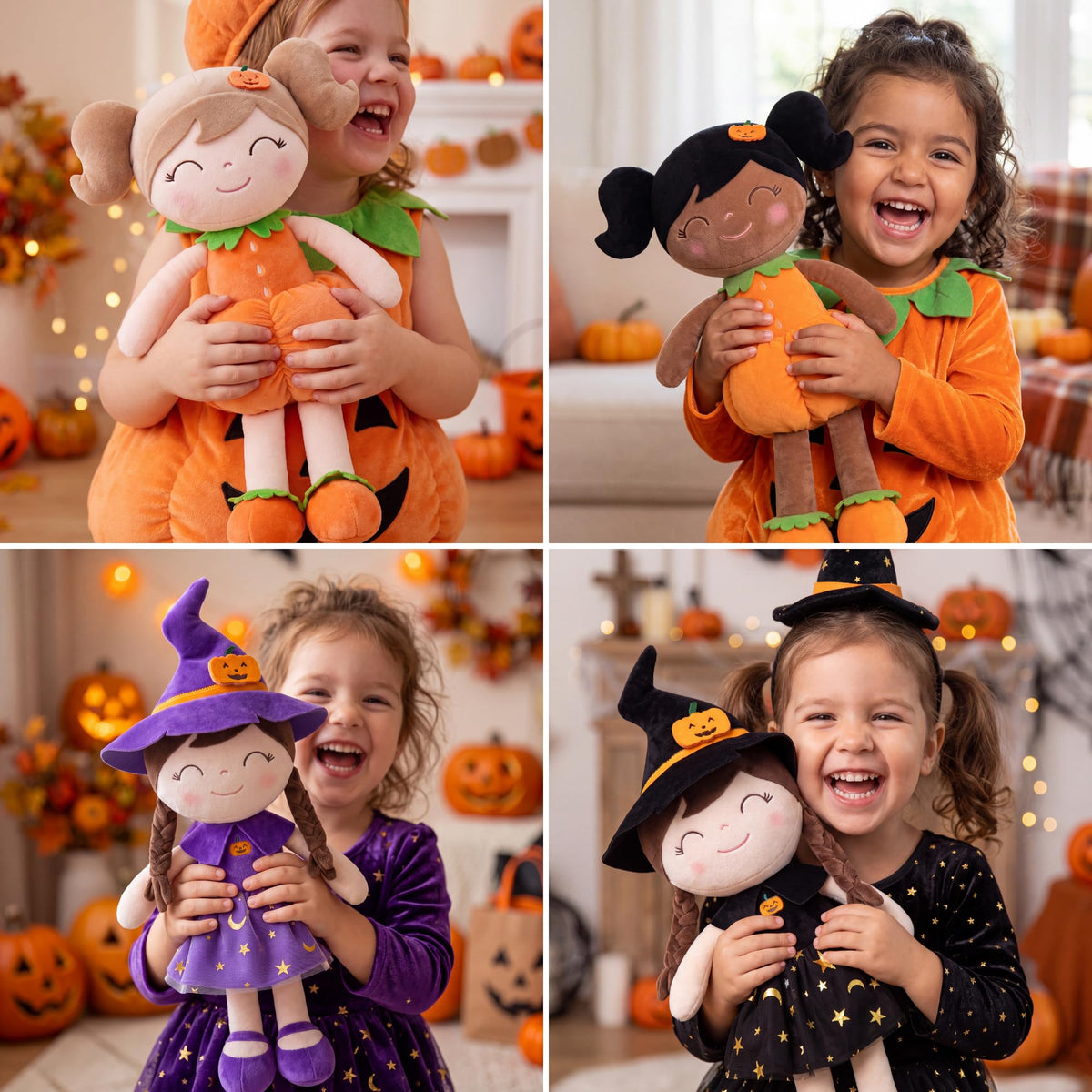Gloveleya Halloween Soft Plush Toy, Baby Girl Gifts, Witch Doll, Black Dress, 16 Inch