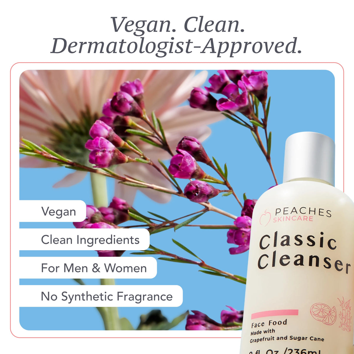 Peaches Skin Care Hydrating Facial Cleanser - Vegan Face Wash, 8 oz