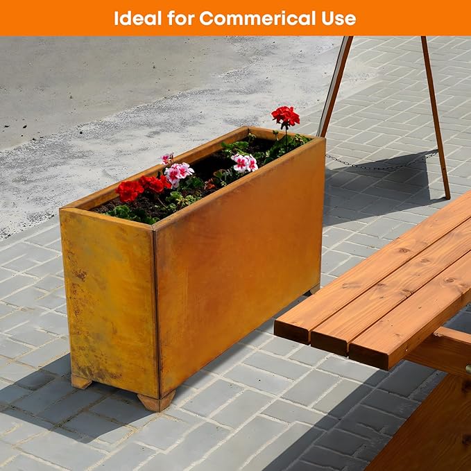 Stanbroil Corten Steel Planter Box for Outdoor Patio - 32 X10 X16 Inch Large Rectangular Metal Planter Box with Natural Rusty and Drainage Holes for Raising Flower, Plants