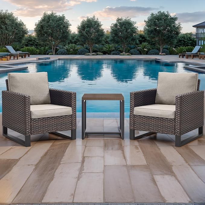 Patio Tables Outdoor Coffee Table - Steel Side Tables End Table for Proch Deck Balcony Garden Squre Brown Tabletop