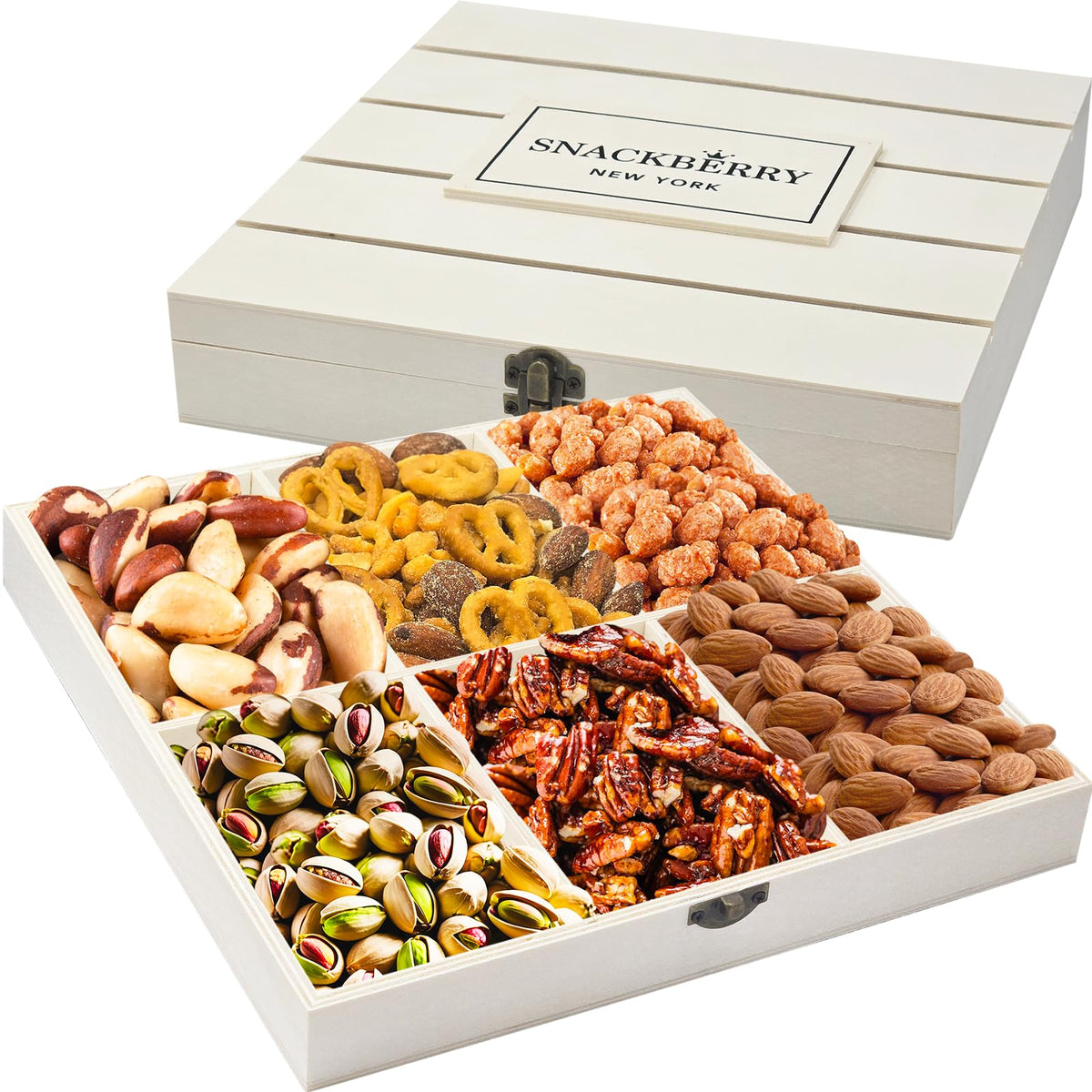 Premium Wooden Mixed Nuts Gift Basket, Gourmet, Snack Box, Gift Set For Birthday Party, Sympathy, Healthy Gift Snack Box for Men and Women, Snackberry