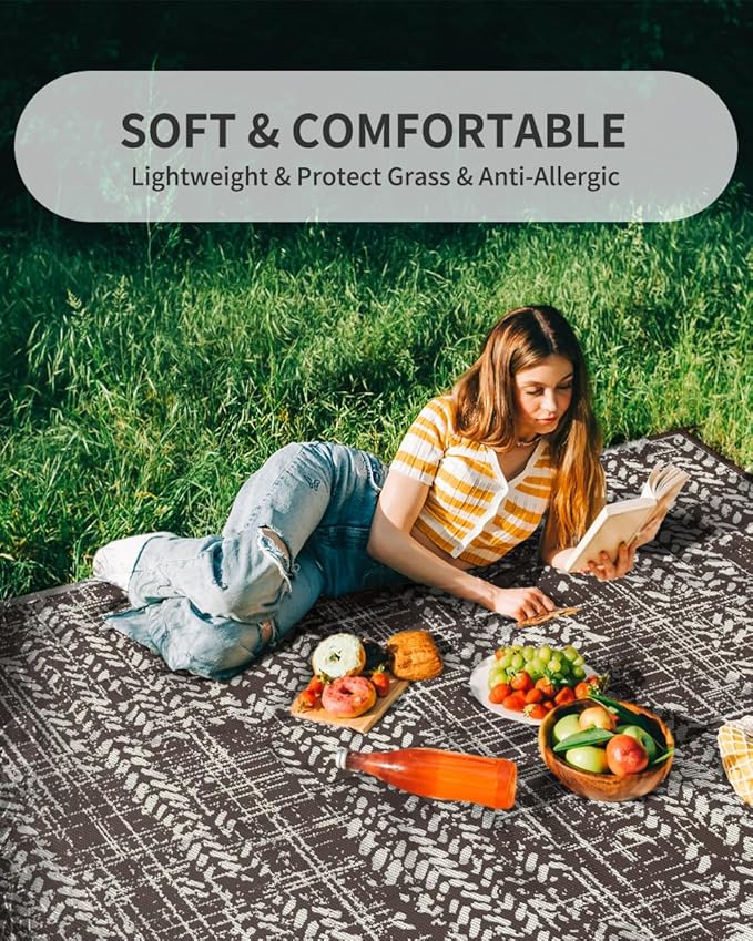 MontVoo Outdoor Rug Waterproof-Patio Rug Mat 5x8 Outdoor Carpet Reversible RV Camping Picnic Plastic Straw Rug Outside Outdoor Area Rug for Balcony Deck Backyard Patio Decor Boho Modern-Brown