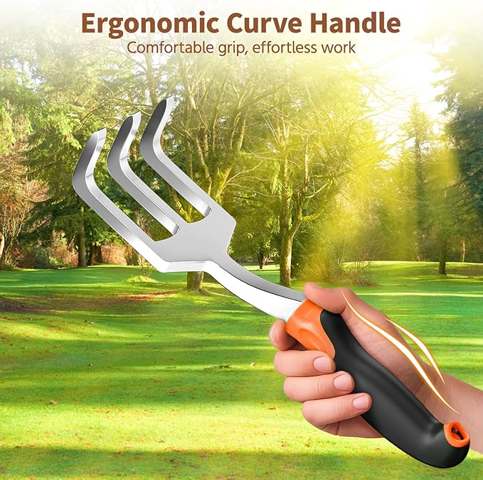 LASZOLA 3 Piece Garden Tool Set Include Hand Trowel Rake and Transplant Shovel for Women, Indoor Heavy Duty Small Spade Kit with Ergonomic Handle to Weed and Loosen, for Mom and Plant Beginner, Orange