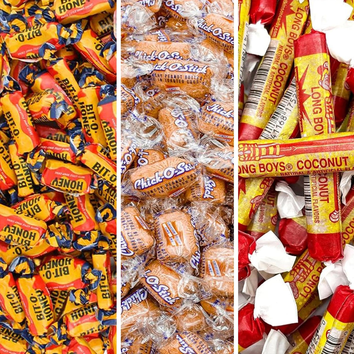 Vintage Candy Mix 1.5lb Bag - Bit O Honey, Chick O Stick, Long Boys Coconut Candy (8 oz Each) - Old Fashioned Nostalgic Candy Mix, Chewy Honey Candy