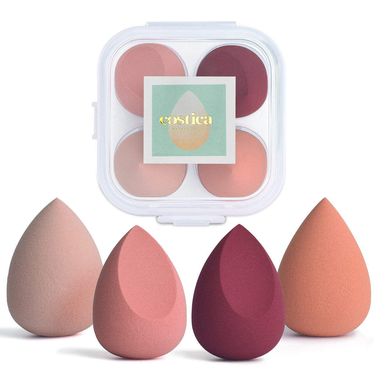 Costica Makeup Sponge Set Blender, Beauty Sponge Makeup Blender Flawless For Liquid - Multi Colored 4 Pcs Rose Series