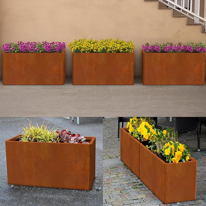 Co rten Steel Planter 36X15X15 inch Large Rectangular Planter Box Rustic Style Flower Box for Porch, Patio, Garden, Commercial Décor, Rusty