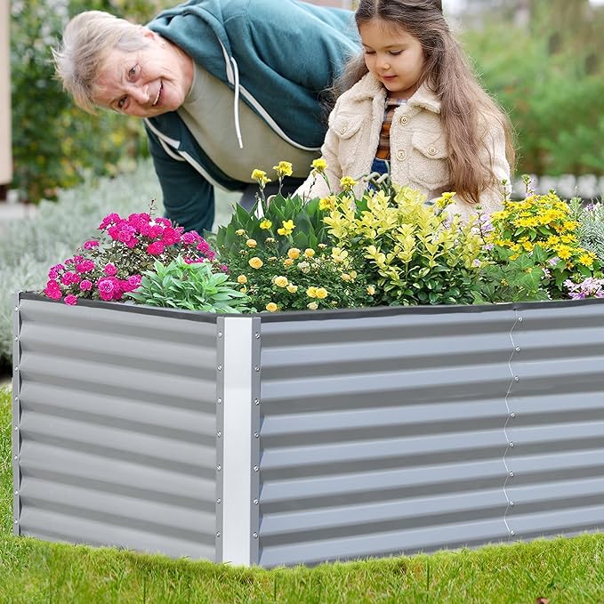 Domi Galvanized Raised Garden Bed, Outdoor Planter Garden Boxes Large Metal Planter Box for Gardening Vegetables Fruits Flowers, Silvery (8x4x2ft)