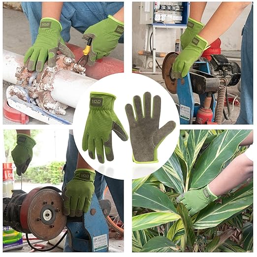 HLDD HANDLANDY 2 Pairs Leather Gardening Gloves for Men, Utility Work Gloves for Gardening, Yardwork, Construction, Mechanics, Great Garden Gifts for Men Women
