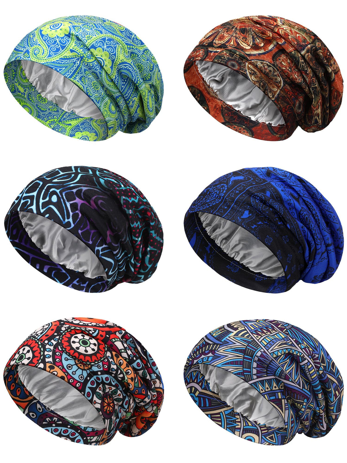 Sintege 6 Pcs Satin Lined Bonnet Sleep Cap For Women Men African Silk Soft Beanie Hair Sleep Wrap For Natural Curly Braids(Adora