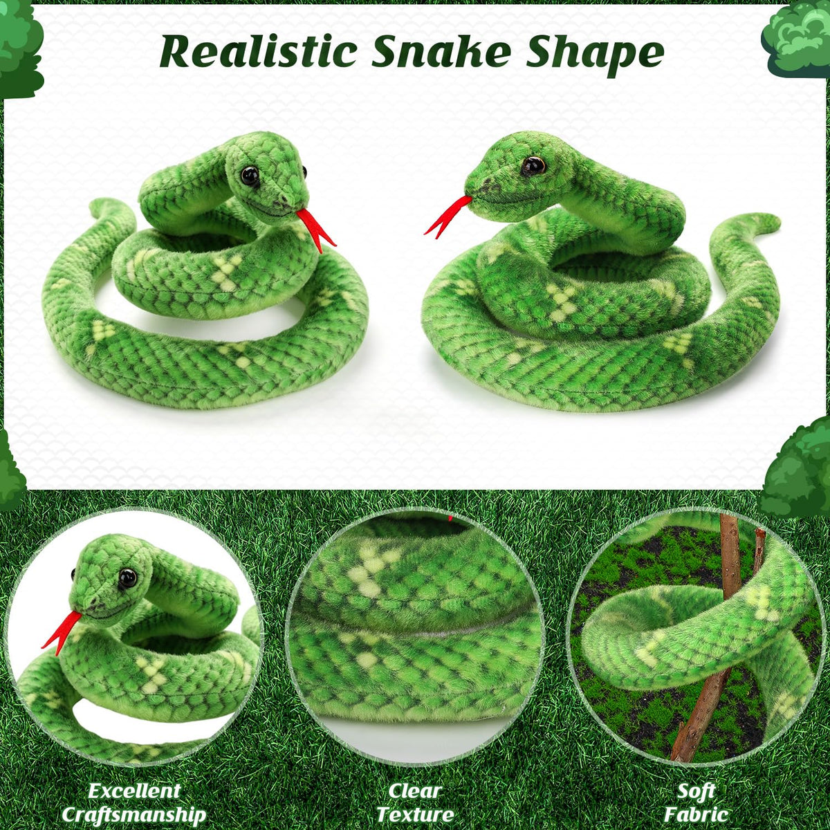MGZTTHW 27in Snake Plush, Green