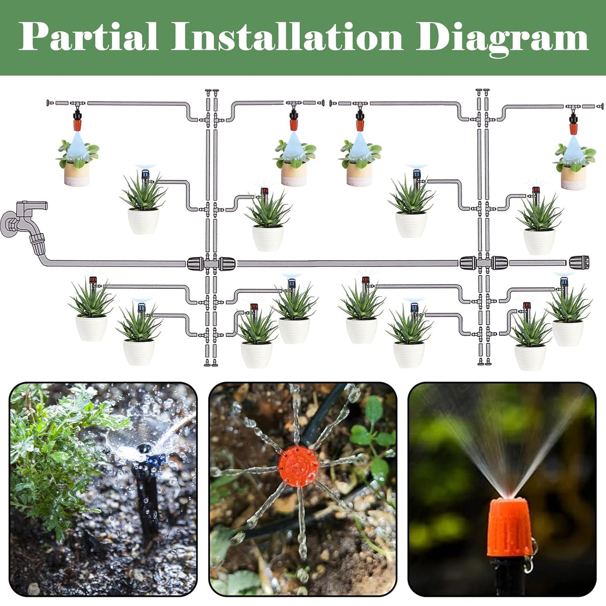 200FT+40FT Drip Irrigation System, Garden Watering System with 8/11mm Main Tubing 4/7mm Distribution Irrigation Tubing and Accessories, Irrigation System for Garden, Greenhouse, Yard, Lawn, Plant