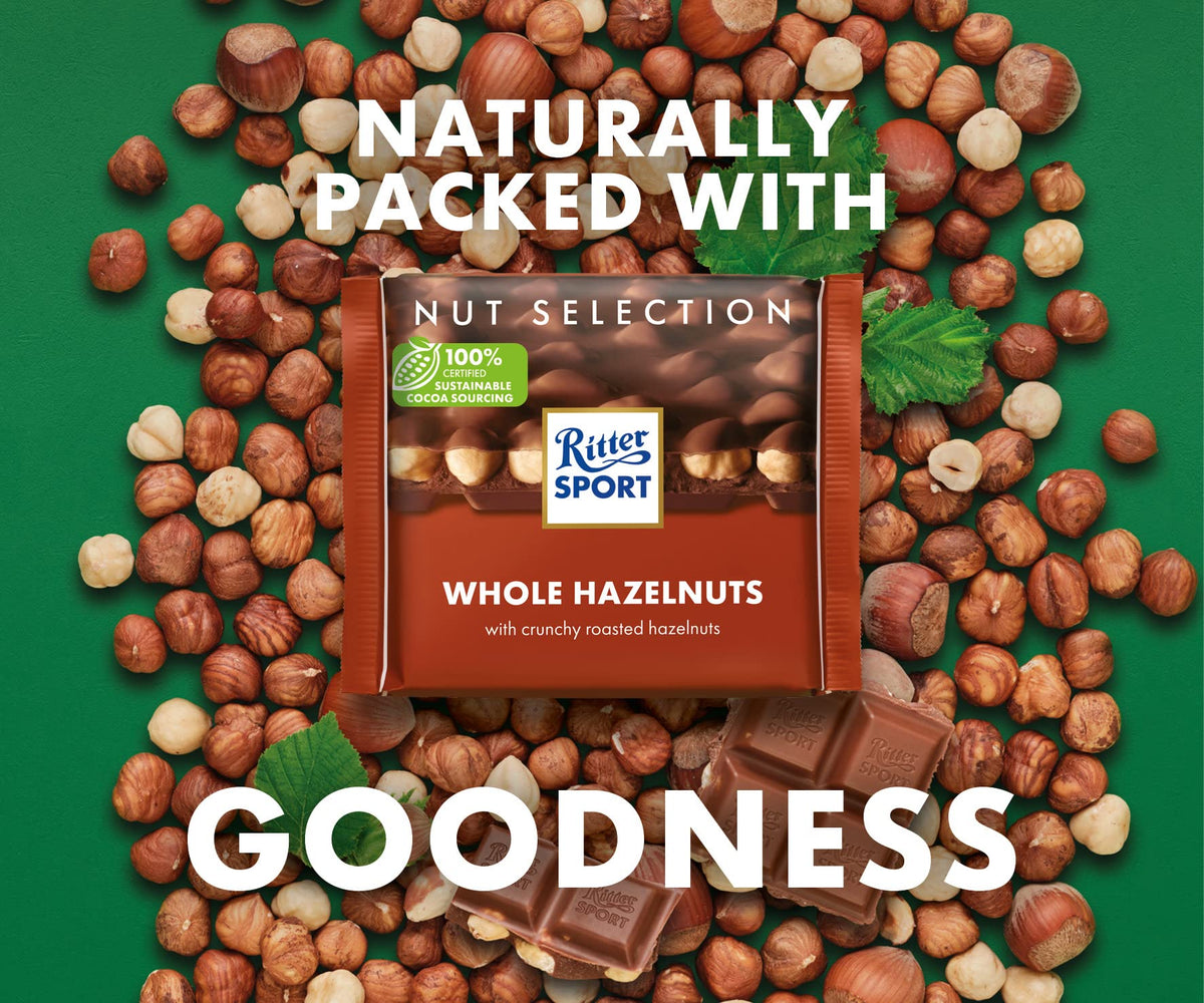 Ritter Sport Chocolate Bars with Nuts (Milk Chocolate with Hazelnuts, 3.5 Ounce (Pack of 10)