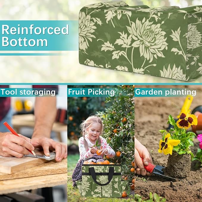 Spring Leaves Gardening Tool Bag,Heavy Duty Garden Tote Bag,Portable Oxford Gardening Storage Basket Organizer Handbag with Pockets Handle,Hand Tools Gifts for Outdoor Garden Lawn Yard