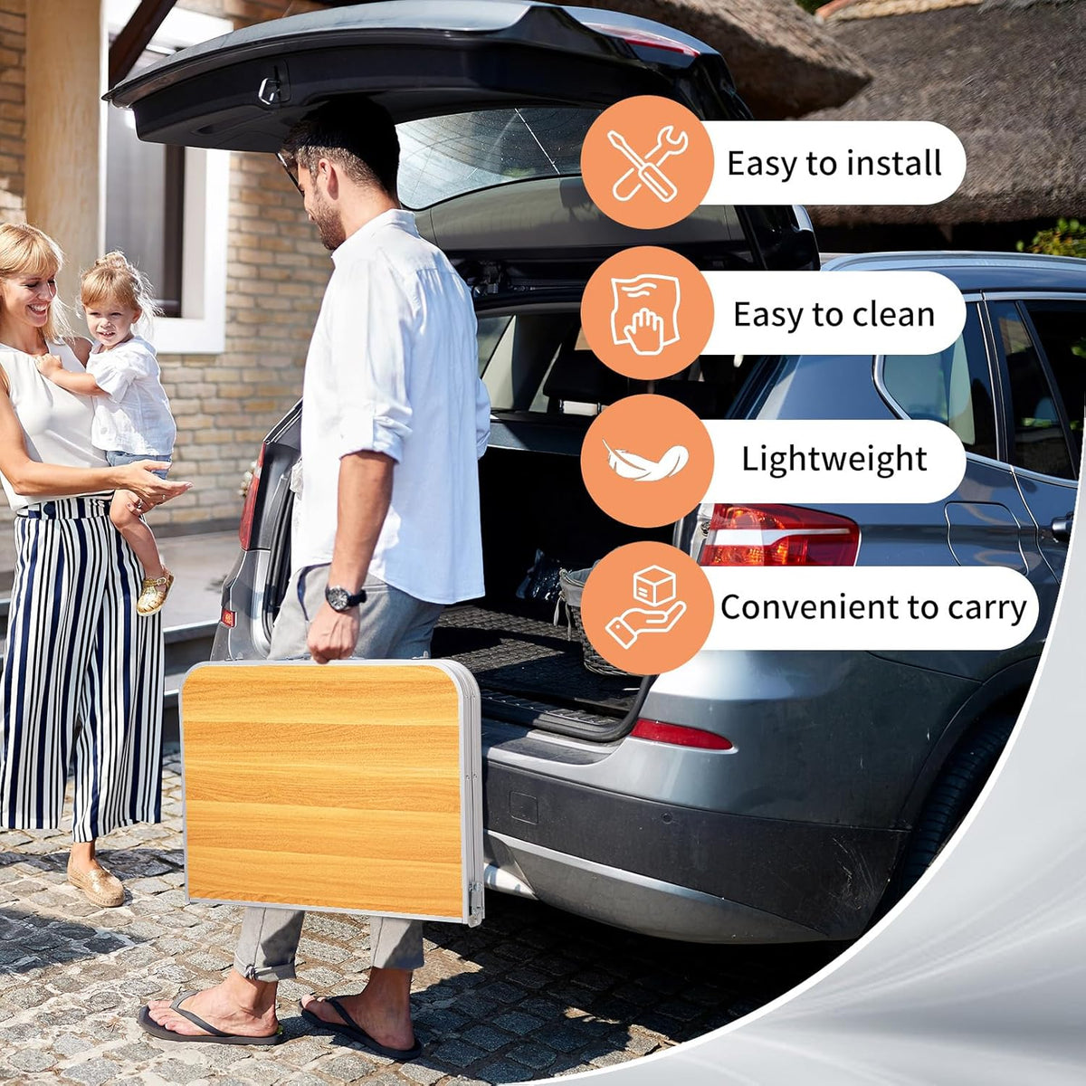 Outvita 3ft Portable Folding Camping Table, Outdoor Waterproof Adjustable Height Table, Aluminum Lightweight Suitcase Foldable Table for Picnic BBQ Beach Dining