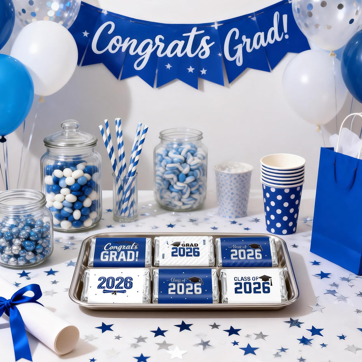 Anwyll 120Pcs Graduation Party Favor Decoration Stickers 2026 Grad Mini Candy Chocolate Bar Wrapper Label Sticker Self Adhesive Congrats Graduation