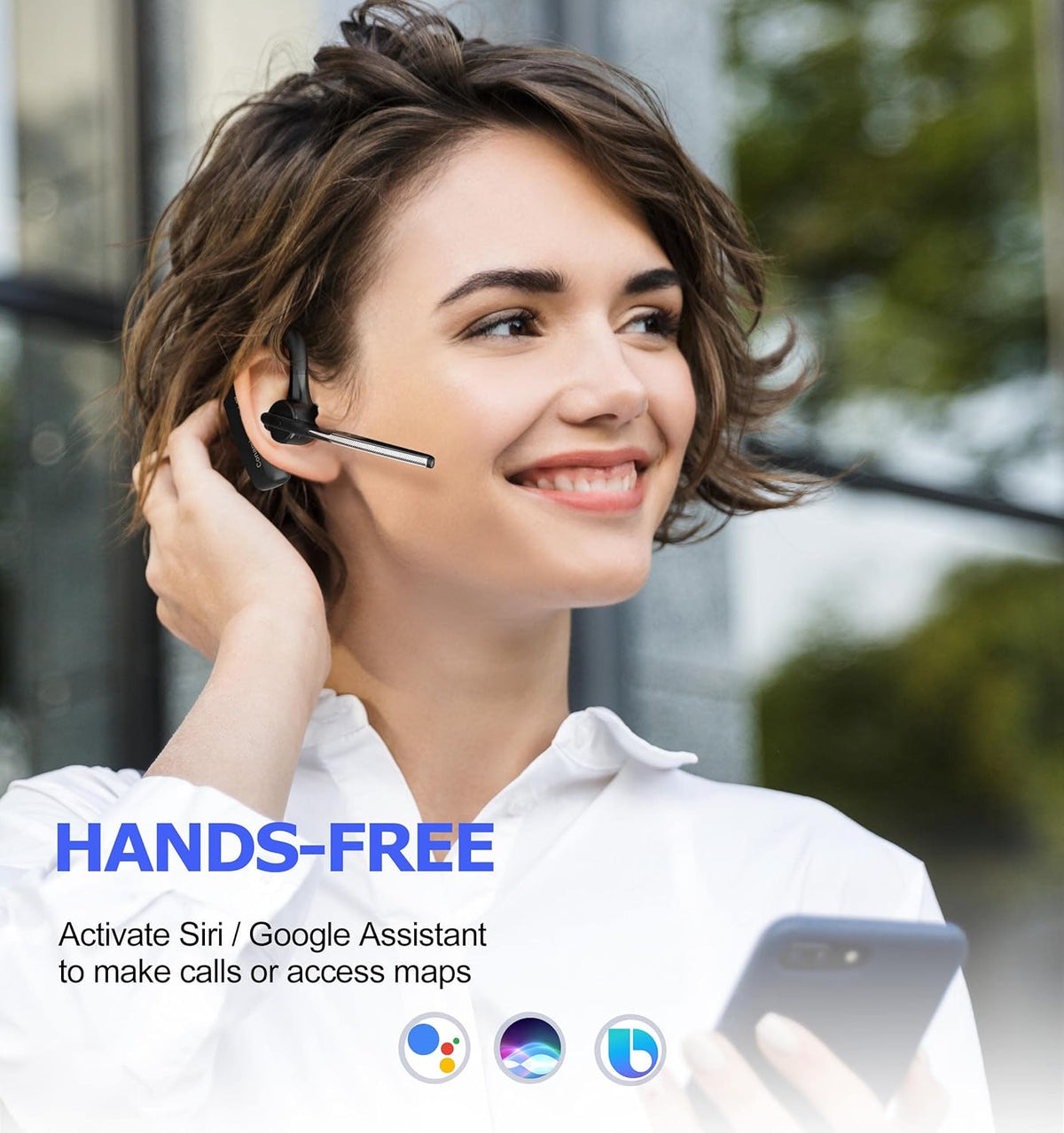 CONAMBO Bluetooth Headset V5.1, 16 Hrs HD Talktime CVC8.0 Dual Mic Noise Cancelling Hands Free Bluetooth Earpiece for Cell Phone iPhone Android Driving Business Office