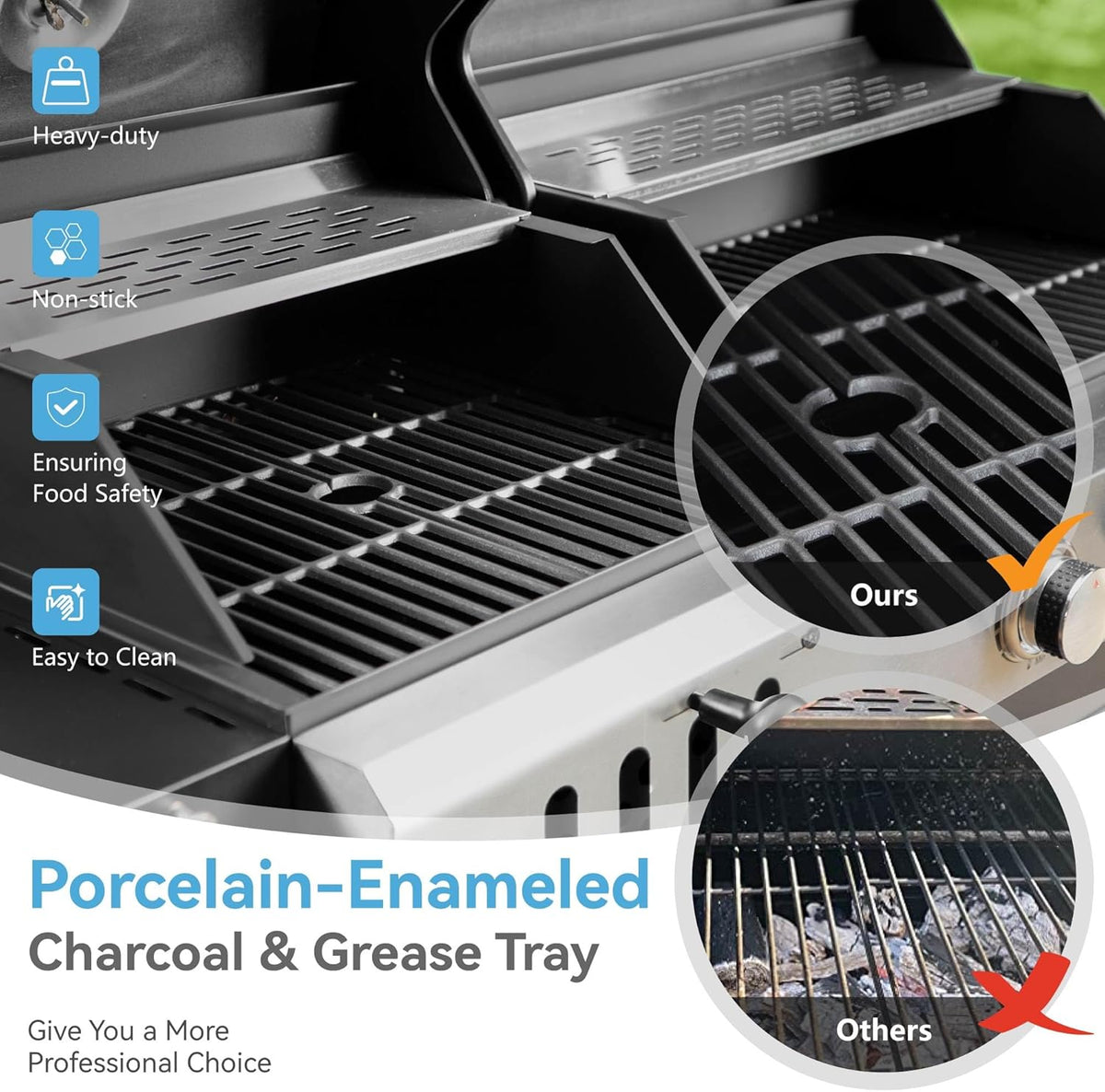 3 Burner Propane Gas and Charcoal Grill Combo with Side Burner & Porcelain-Enameled Cast Iron Grates, 37,000 BTUs 685 SQIN Dual Fuel Outdoor BBQ Grill for Patio Garden Picnic Backyard Barbecue Cooking