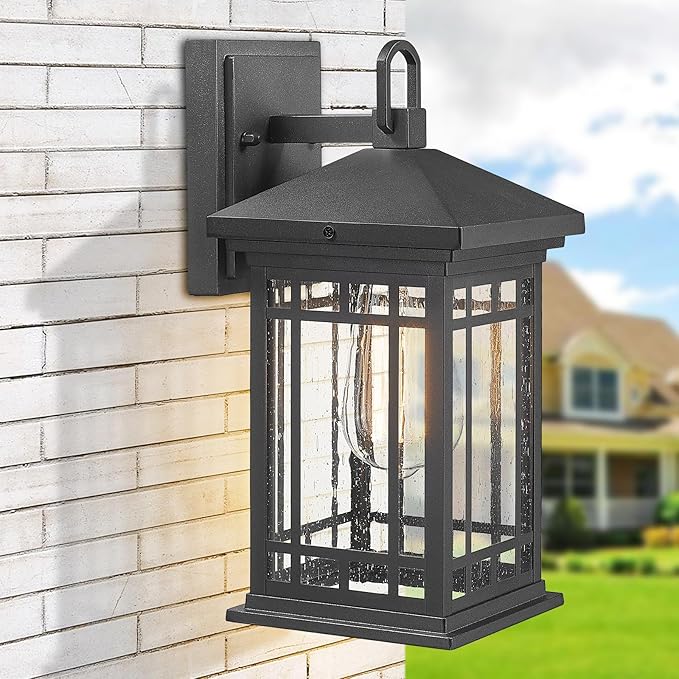 Outdoor Porch Lights Wall Mount, 12.4 Inch Outdoor Wall Lantern With E26 Sockets & Seeded Glass, Classic Exterior Lighting Fixtures, Waterproof Porch Light Fixtures For Garage (Bulbs Not Include)