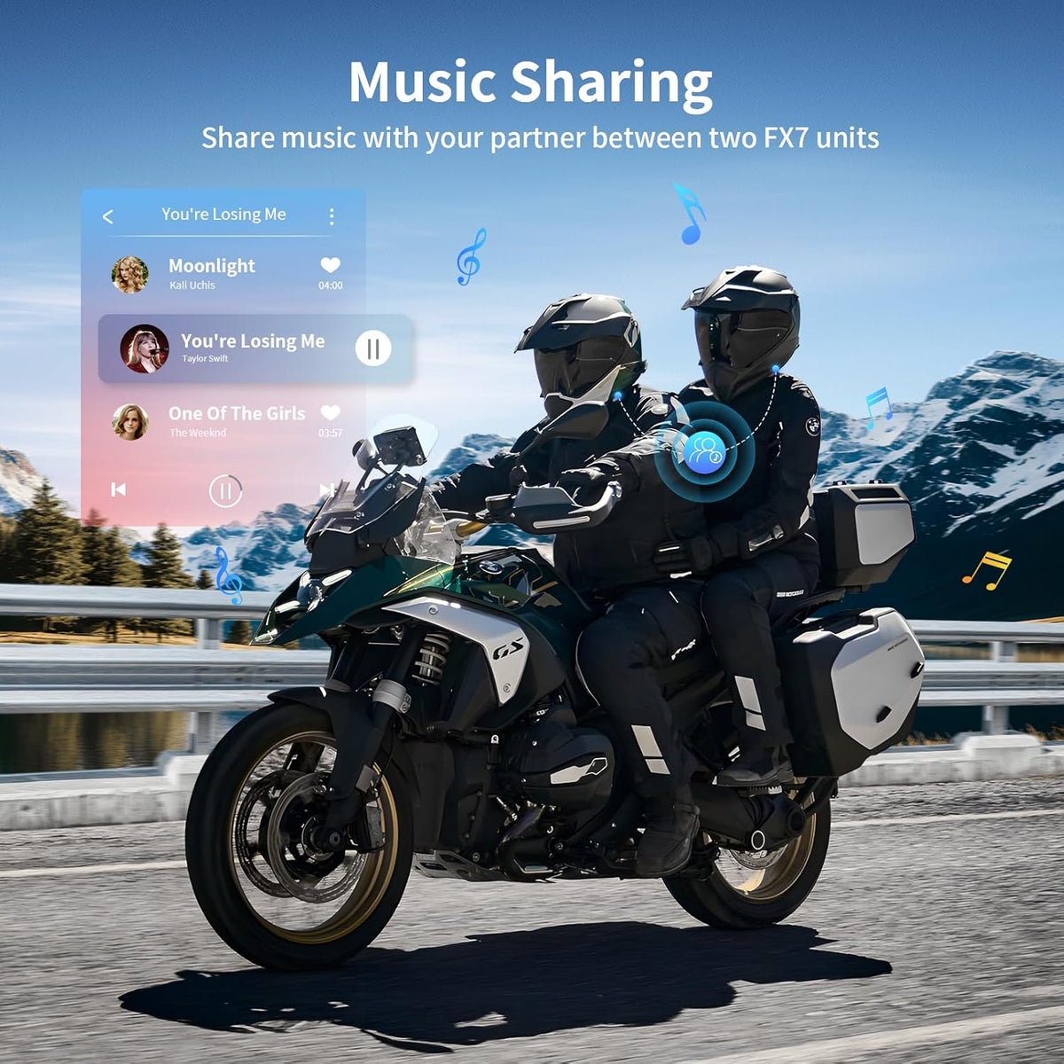 Fodsports FX7 10 Riders Mesh Motorcycle Bluetooth Headset, Dual Chips V5.4 Helmet Bluetooth Headset with Audio Multitasking, Music Share, Motorcycle Intercom with CVC & ENC Noise Reduction, FM, 1 Pack