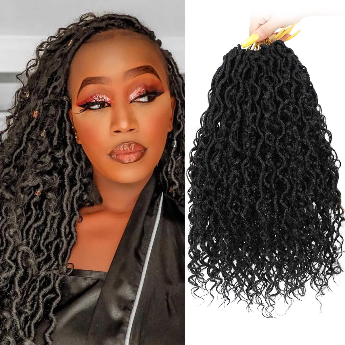 Col Bling Goddess Locs Crochet Hair 14 Inch, 8 Packs Faux Locs Crochet Hair Pre Looped For Women, Boho Crochet Locs With Curly E
