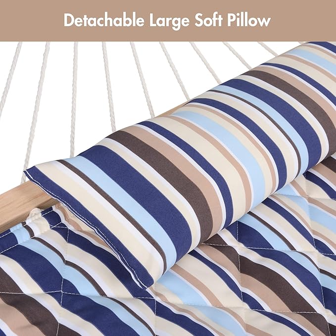 ANOW Outdoor Double Hammock with Stand, Portable Hammock with Detachable Pillow and Pad for Garden Yard Outside, 450 LBS Weight Capacity, Blue Seaside