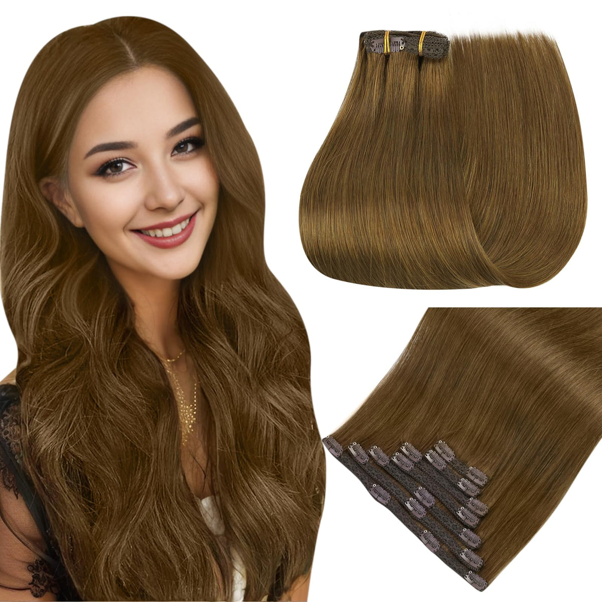Easyouth Clip In Hair Extensions Real Human Hair Brown Human Hair Clip In Extensions Brown Hair Extensions Clip Ins For Women Cl