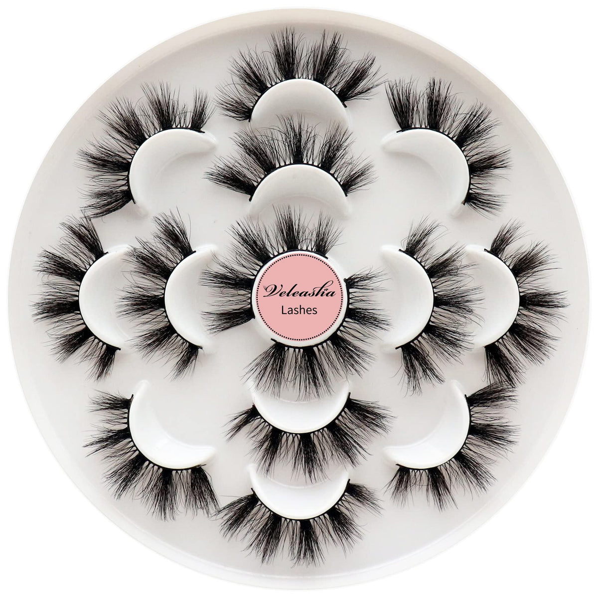 Veleasha 5D Faux Mink Lashes Handmade Luxurious Volume Fluffy Natural False Eyelashes 7 Pairs (Sugar)