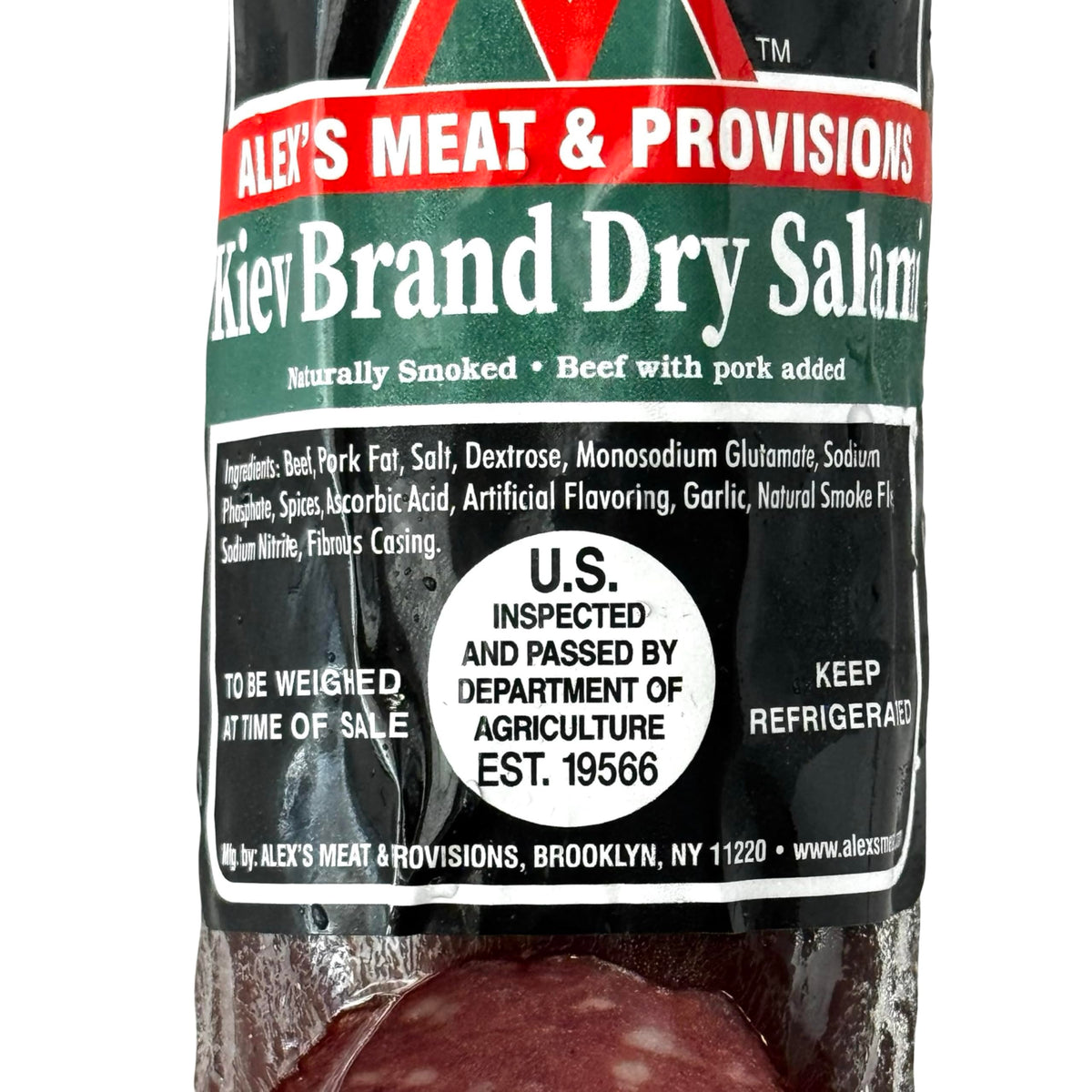 Alex’s Meat - Kiev Brand Dry Salami Chunk - Traditional Eastern European Air-Dried Sausage, Bold Flavor, Coarse-Cut, Ready to Slice, Perfect