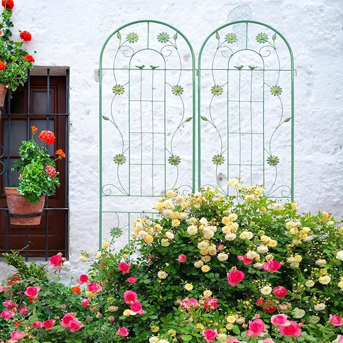 4 Pack Metal Garden Trellis 86.7" H Garden Fence Rustproof Trellis for Climbing Plants Support Roses Flower Outdoor Lawn Green-Blue Tall Trellis