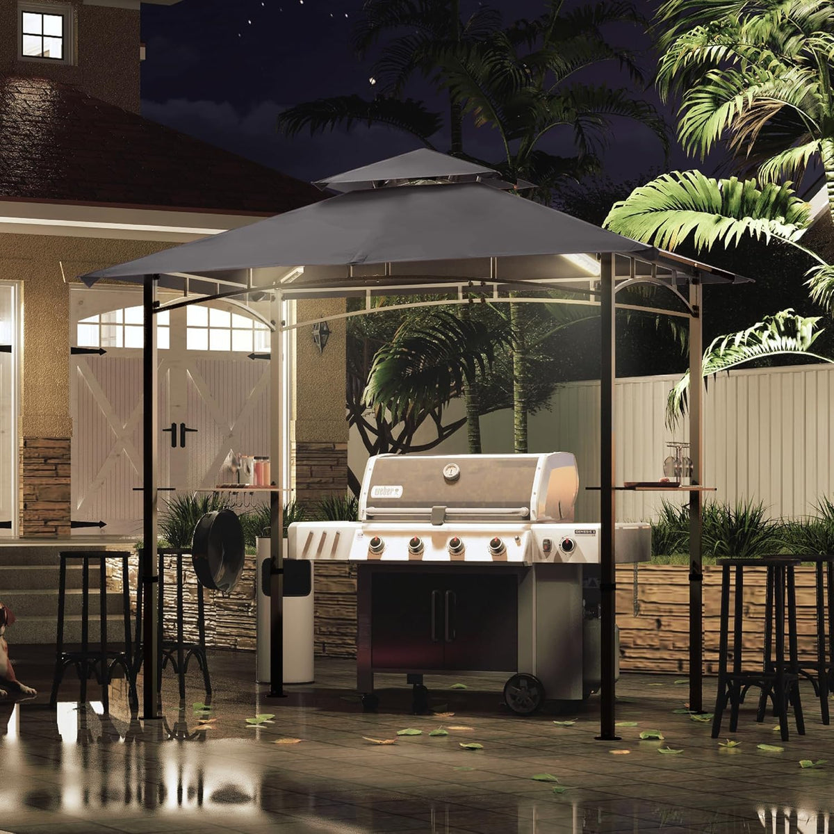 MASTERCANOPY 8 x 5 Grill Gazebo Outdoor BBQ Gazebo Canopy with 2 LED Lights (Gray)