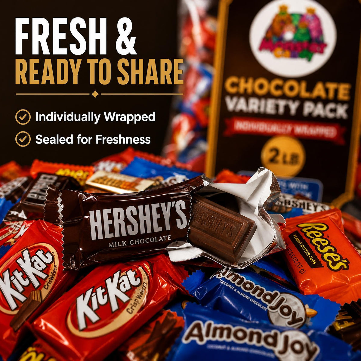 Monster Candy Bulk Assorted Chocolate Variety Pack, 2 Lb Individually Wrapped Chocolates Party Favors