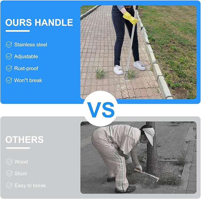 Crack Weeder, Stainless Steel Manual Crevice Weeding Tool, Long Handle Weed Grabber Remover, L-Shaped Manual Weeder Puller, Durable Crevice Weeding Tool for Sidewalk Garden Patio Lawn
