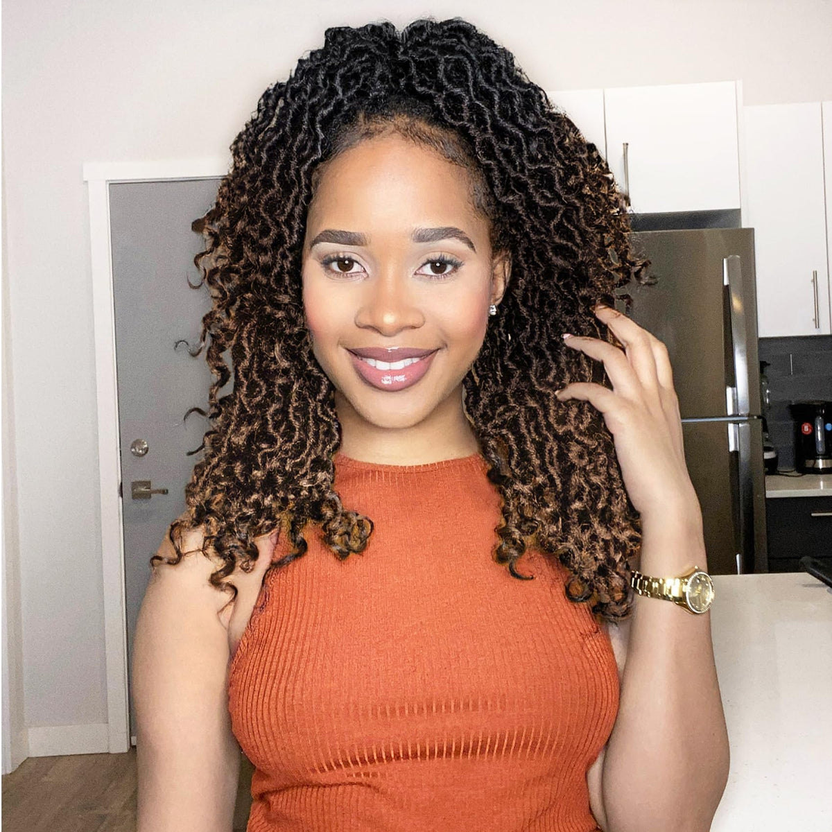 Karida Goddess Locs Crochet Hair 14 Inch, 8 Packs Faux Locs Crochet Hair For Black Women, Pre Looped Crochet Faux Locs With Curl