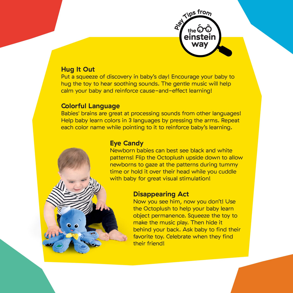 Baby Einstein Octoplush Musical Huggable Stuffed Animal Plush Toy, Learn Colors in 3 Languages, Blue, 11" Age 3 Month and up,
