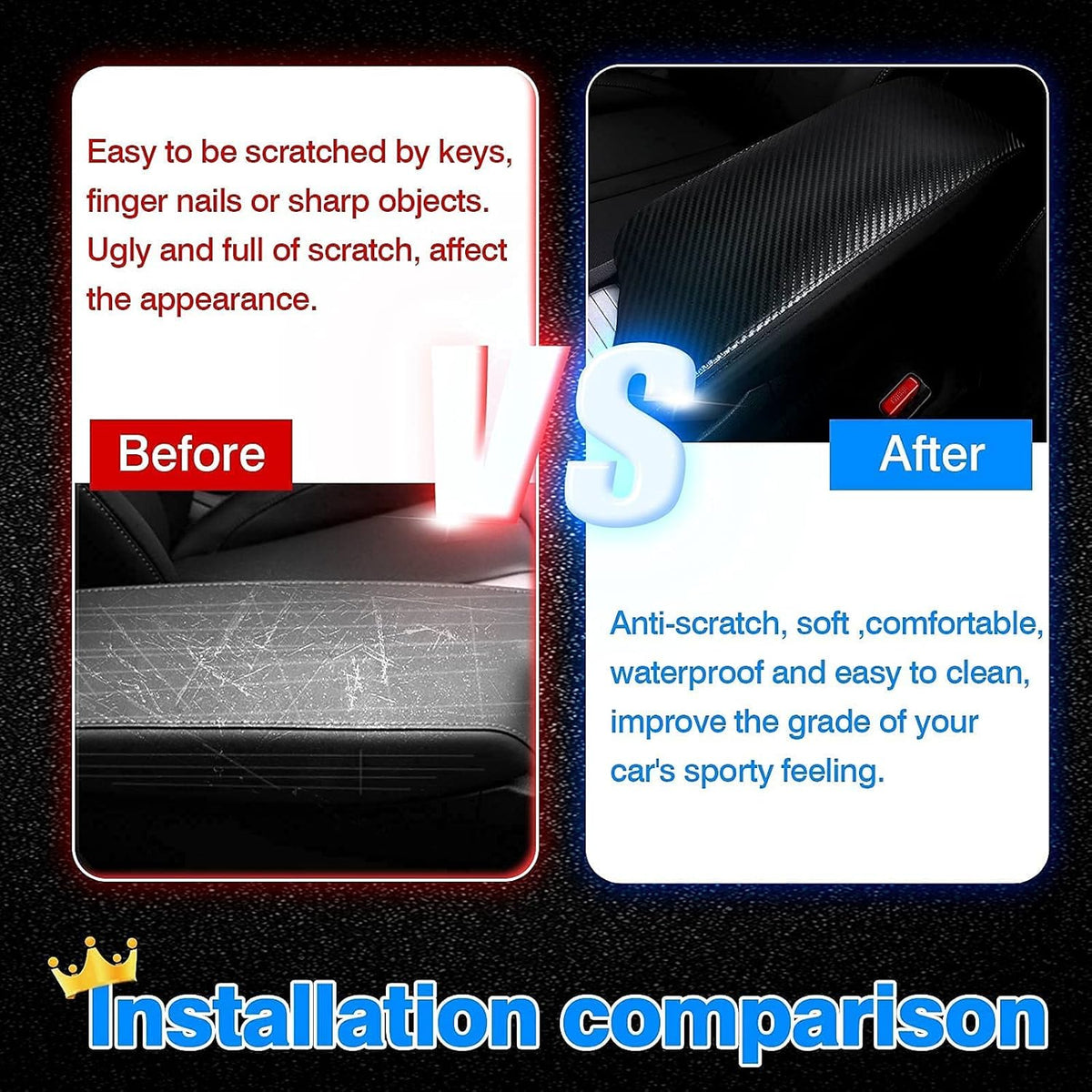 Autorder Center Console Cover for Hyundai Sonata 2020 2021 2022 2023 Accessories Carbon Fiber Armrest Cover Anti-Scratch Middle Console Pad Leather Armrest Protector