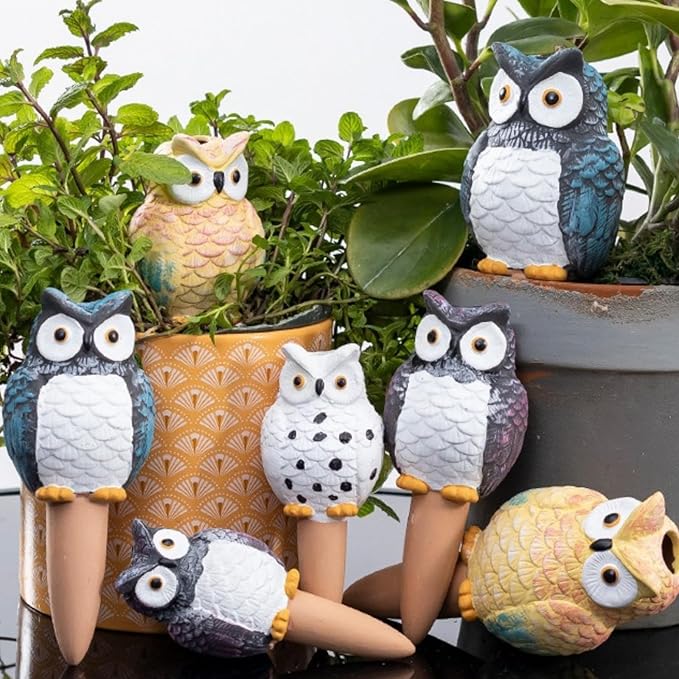 Self Watering Spikes, Self Watering Globes, Owl Shape Plant Watering Device, Terracotta Plant Watering Stakes, Automatic Watering Spikes for Indoor Outdoor Plants 4 Packs