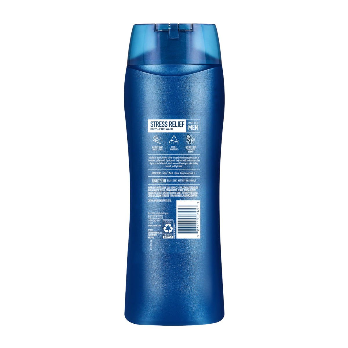 Suave Men’s Stress Relief Body + Face Wash, Gentle Moisture with Lavender & Cedarwood All Day Fresh Scent, 18 oz, 6 Pack