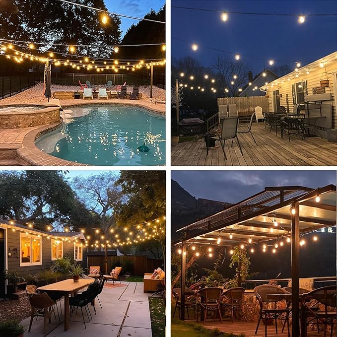 Honche Solar Lights Outdoor Waterproof LED IP66 with 15 Edison Bulb Warm White String Lights Patio Lights Decorate for Christmas Camping Wedding Birthday Backyard Gazebo Party