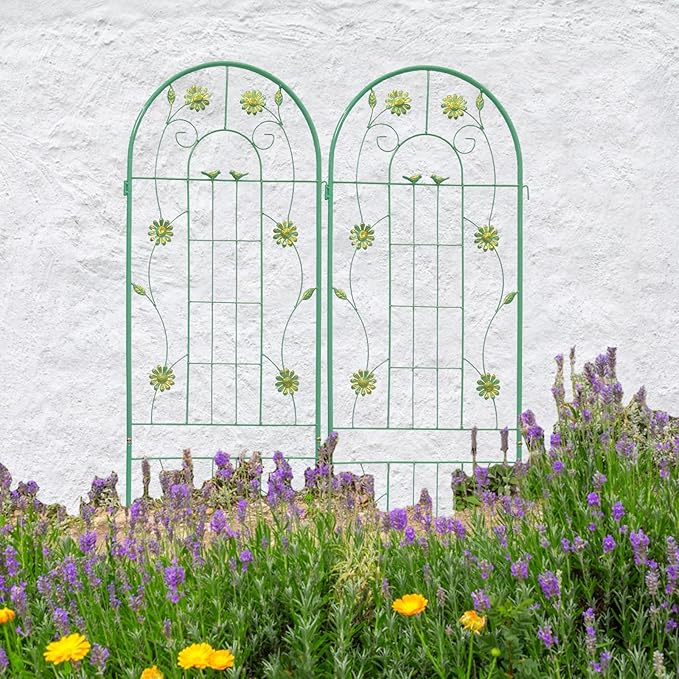2 Pack Metal Garden Trellis 71" H Garden Fence Rustproof Trellis for Climbing Plants Support Roses Flower Outdoor Lawn, Green