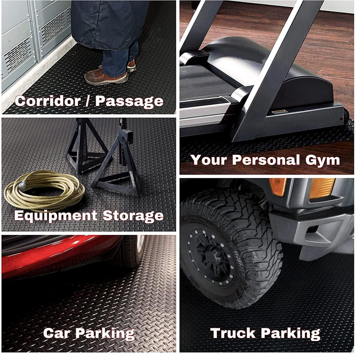 SEAL 6 x 10 Ft Premium Garage Floor Mat, Solid 2.8mm Thickened Black Commercial Grade Heavy Duty Parking Mat for Garage Floor, Golf Cart, Water/Stain Resistant Floor Runner (Embossed Diamond Plate)