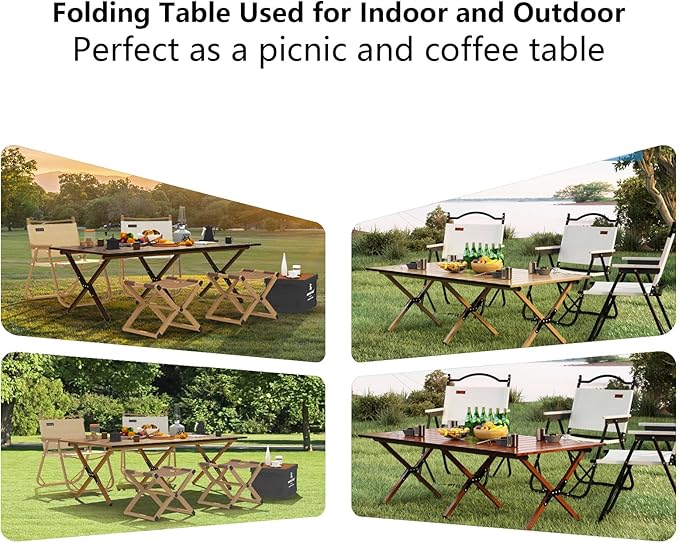 Folding Camping Table, 48Inch Lightweight Roll-Up Table Aluminum Low Portable Picnic Table with Carrying Bag for Outdoor, Beach, Picnic, Backyards, BBQ and Party Log Color