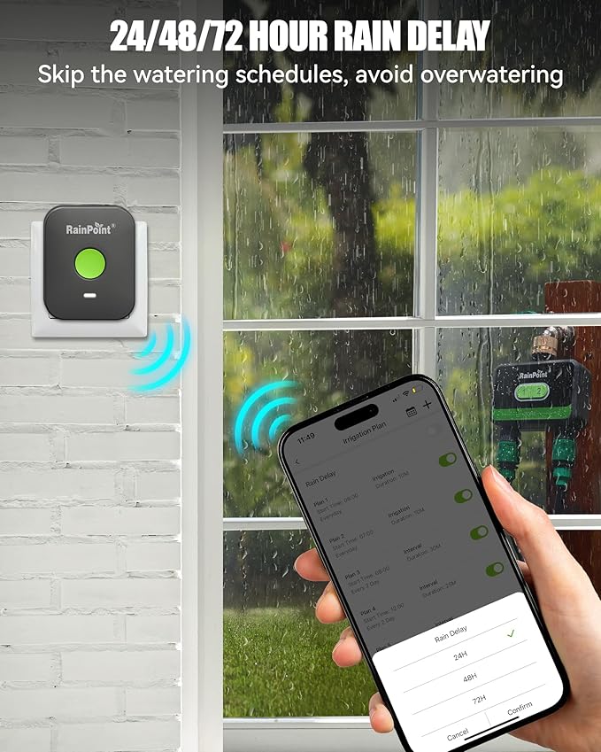 RainPoint WiFi Water Timer for Garden Hose with Brass Inlet, 2-Zone Smart Hose Timer, WiFi Irrigation Controller, Automatic Sprinkler Watering System for Lawns and Yard