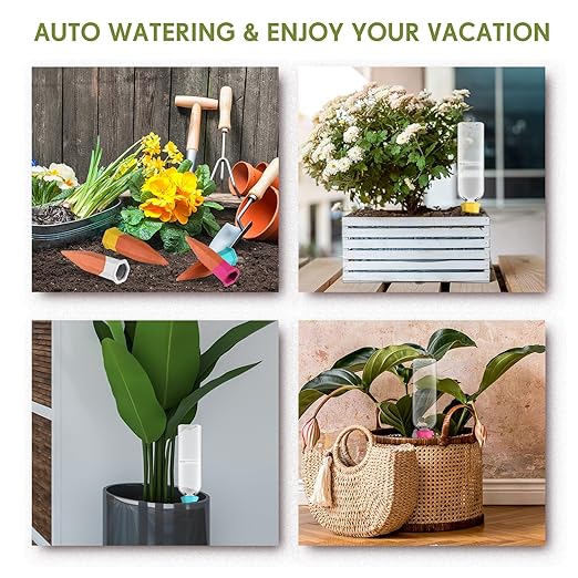 4 Pack Plant Watering Devices, Terracotta Self Watering Spikes with 25 oz Plastic Wine Bottles, Slow Release Plant Waterer Self Watering Planter for Vacation Indoor Outdoor Plant