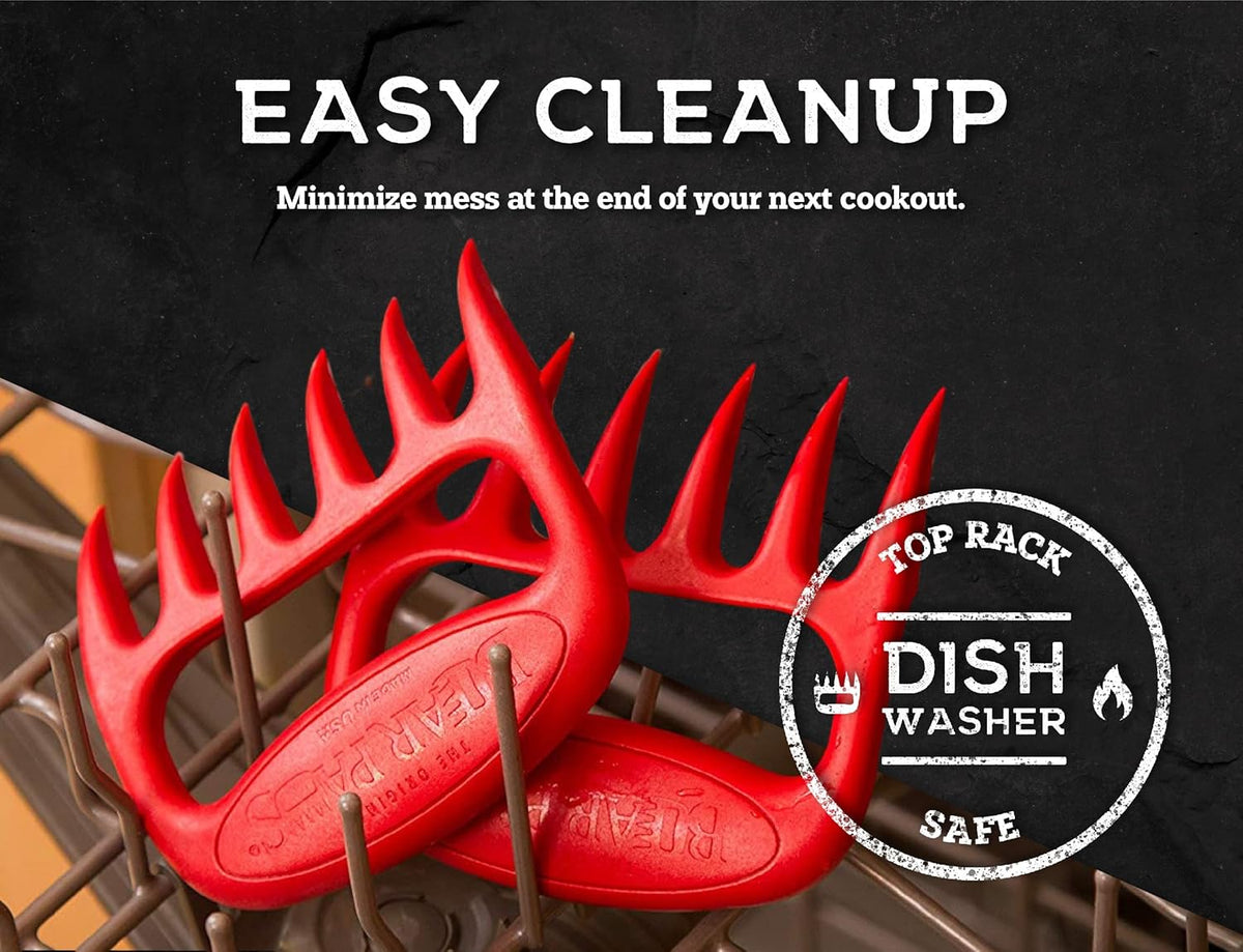 Bear Paws Meat Claws - The Original Meat Shredder Claws for Pulled Pork, USA Made - Easily Lift, Shred, Pull and Serve Pork, Chicken, Brisket and Turkey - Gift for Dad on Father's Day! (Red)